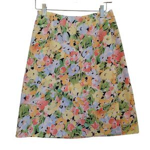 Coldwater Creek Wrap Skirt Floral Cotton Print Fully Lined Button Closure Size 6